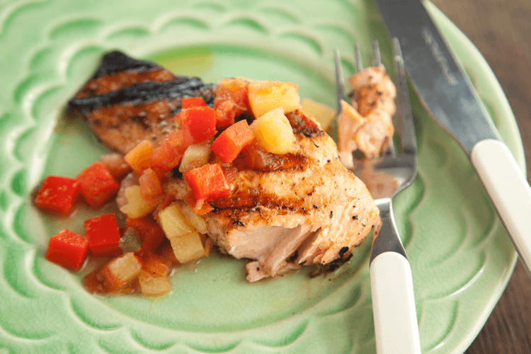 Pepper-Crusted Grilled Salmon Recipe with Tropical Fruit Salsa